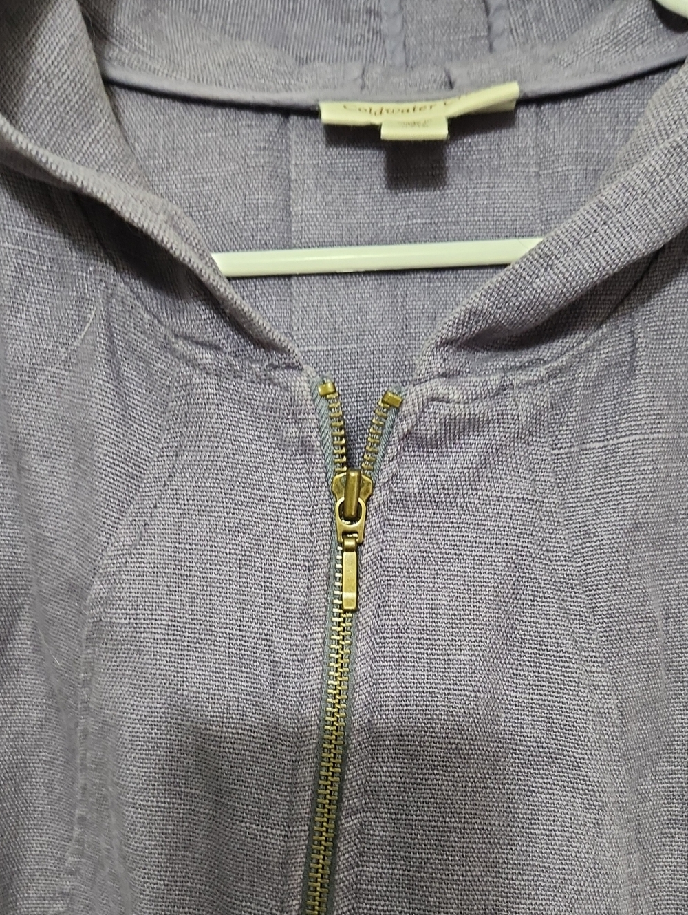 Coldwater Creek Lavender Hooded Zip Ladies' Jacket Sz L 3/4 Sleeves 100% Linen - Picture 3 of 6
